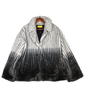 St. John Jacket Women's 12 Black White Striped Faux Fur Lined  Fuzzy Maximalist